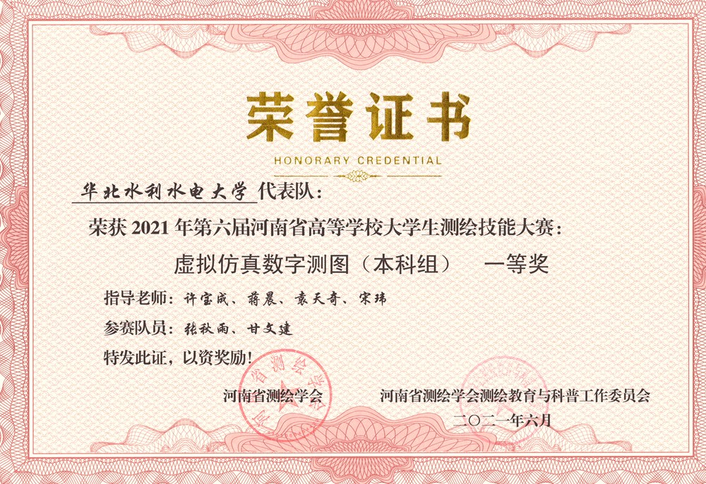 2021年第六届河南省高等学校大学生测绘技能大赛一等奖